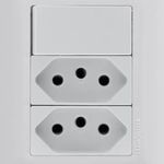 conjunto tomada dupla 2p+t com interruptor simples de embutir tramontina aria 250v 20a branco (mp)