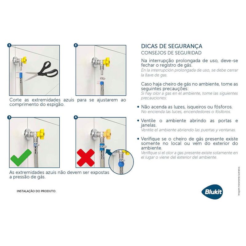 ligação flexível de gás para espigão blukit 1,2m aço inox (mp)