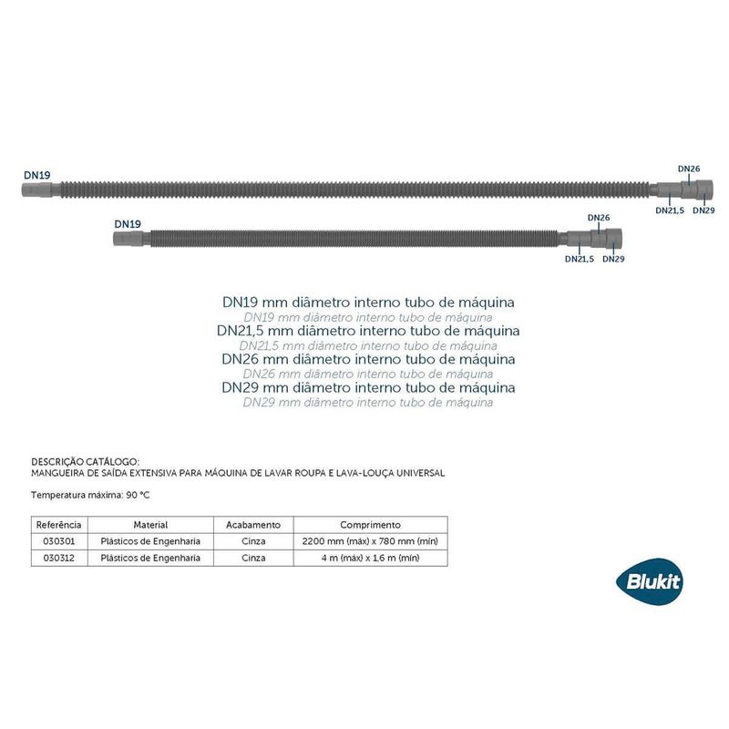 mangueira de saída extensiva sanfonada blukit para máquina de lavar roupas e lava-louças 2,20m (mp)