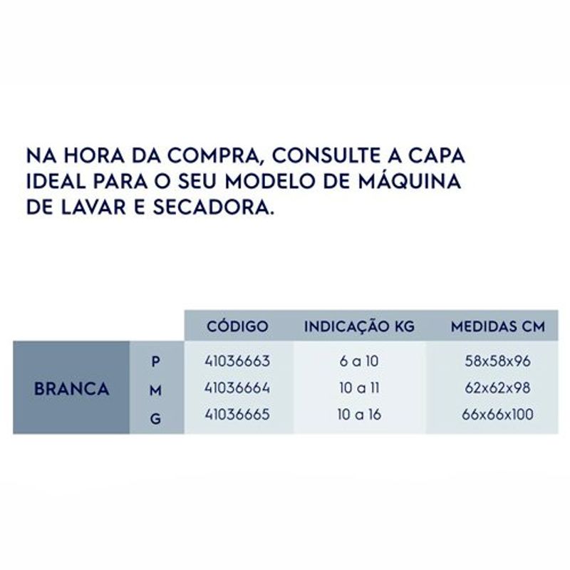 capa electrolux para lavadoras de 10kg a 16kg cor branca