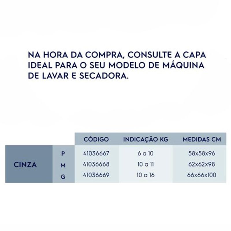 capa electrolux para lavadoras de 10kg a 16kg cor cinza