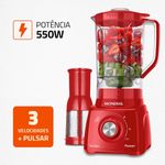 liquidificador mondial, 127v, potência 500w, 60hz, vermelho - l-99 fr
