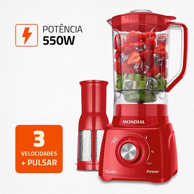 liquidificador mondial, 127v, potência 500w, 60hz, vermelho - l-99 fr