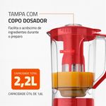 liquidificador mondial, 127v, potência 500w, 60hz, vermelho - l-99 fr