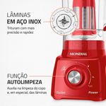 liquidificador mondial, 127v, potência 500w, 60hz, vermelho - l-99 fr