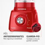 liquidificador mondial, 127v, potência 500w, 60hz, vermelho - l-99 fr