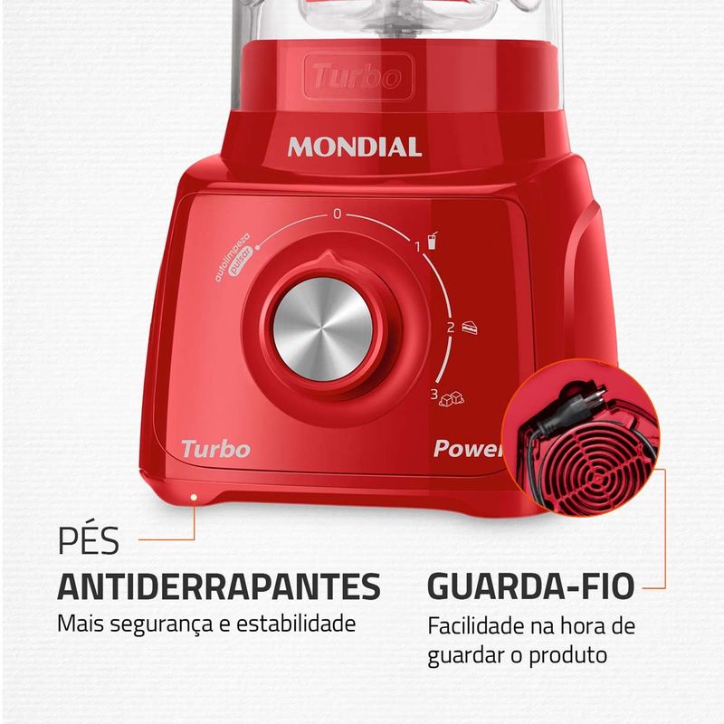 liquidificador mondial, 127v, potência 500w, 60hz, vermelho - l-99 fr