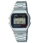 relógio casio vintage unissex digital caixa em resina e pulseira em aço prata a158wa-1df