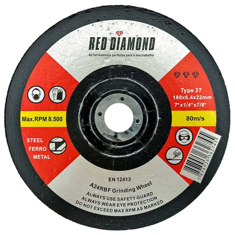 disco de desbaste red diamond metal 8500 rpm 180x6,4x22mm preto - 603 (mp)