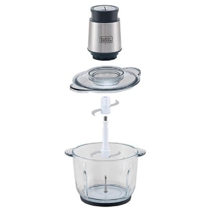 mini processador com tigela de vidro black+decker inox e cinza mp300g-br