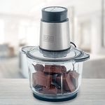 mini processador com tigela de vidro black+decker inox e cinza mp300g-br