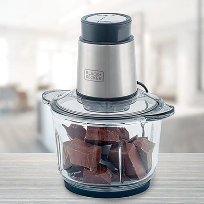mini processador com tigela de vidro black+decker inox e cinza mp300g-br