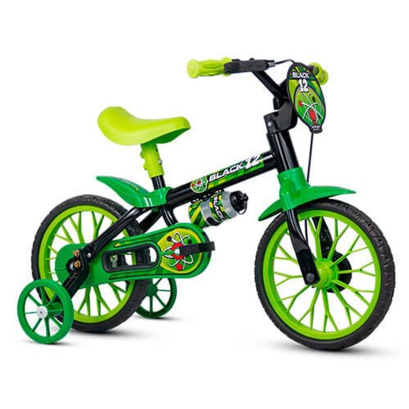 bicicleta nathor black aro 12 preto/verde