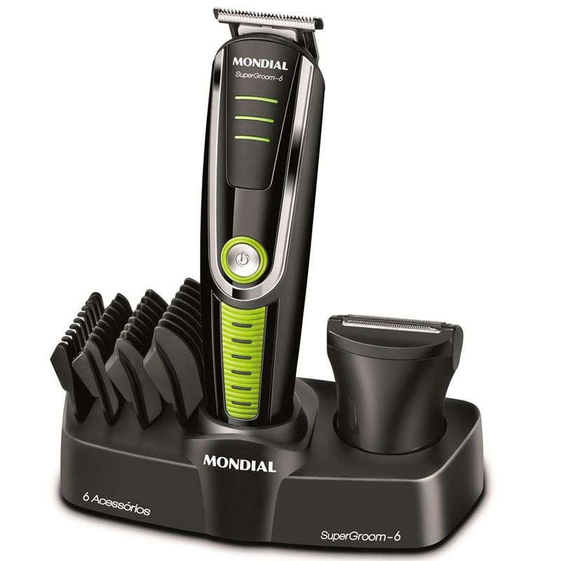 máquina de cortar cabelo e aparador de pelos mondial body groom bg-04, bivolt, preto e verde