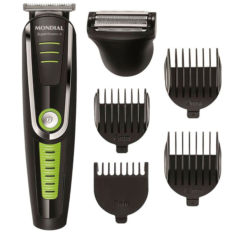 máquina de cortar cabelo e aparador de pelos mondial body groom bg-04, bivolt, preto e verde