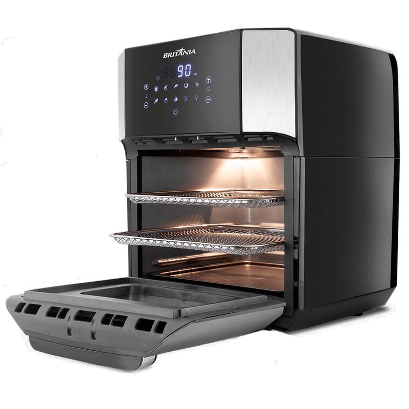 fritadeira elétrica britânia air fry oven, 12 litros, 127v, 1800w, preta - bfr2100p