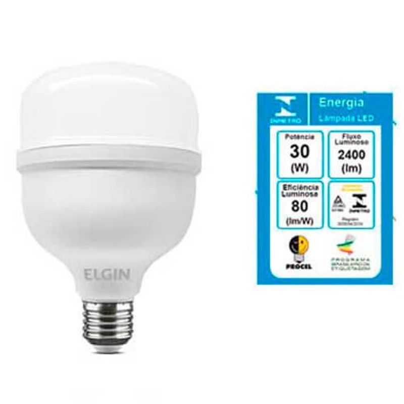 lâmpada led bulbo t 30w bivolt elgin 6500k luz branca (mp)