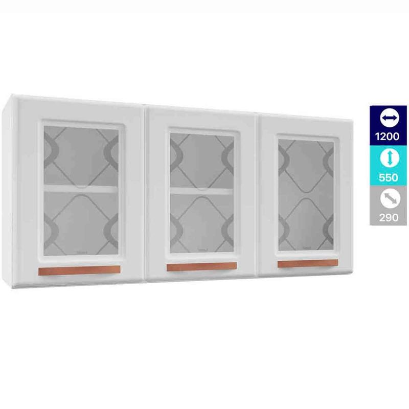 armário aéreo telasul mirage new 3 portas com vidro branco