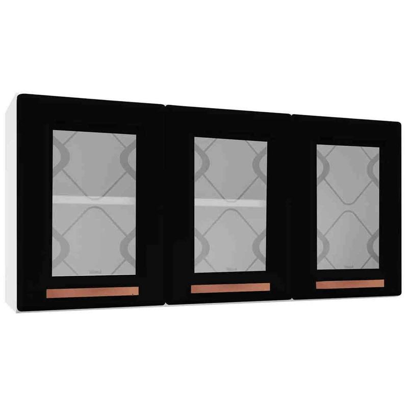 armário aéreo telasul mirage new 3 portas com vidro branco e preto