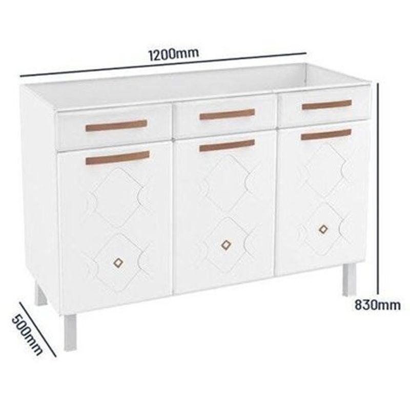 balcão de cozinha telasul mirage new triplo com pia 3 portas 3 gavetas branco