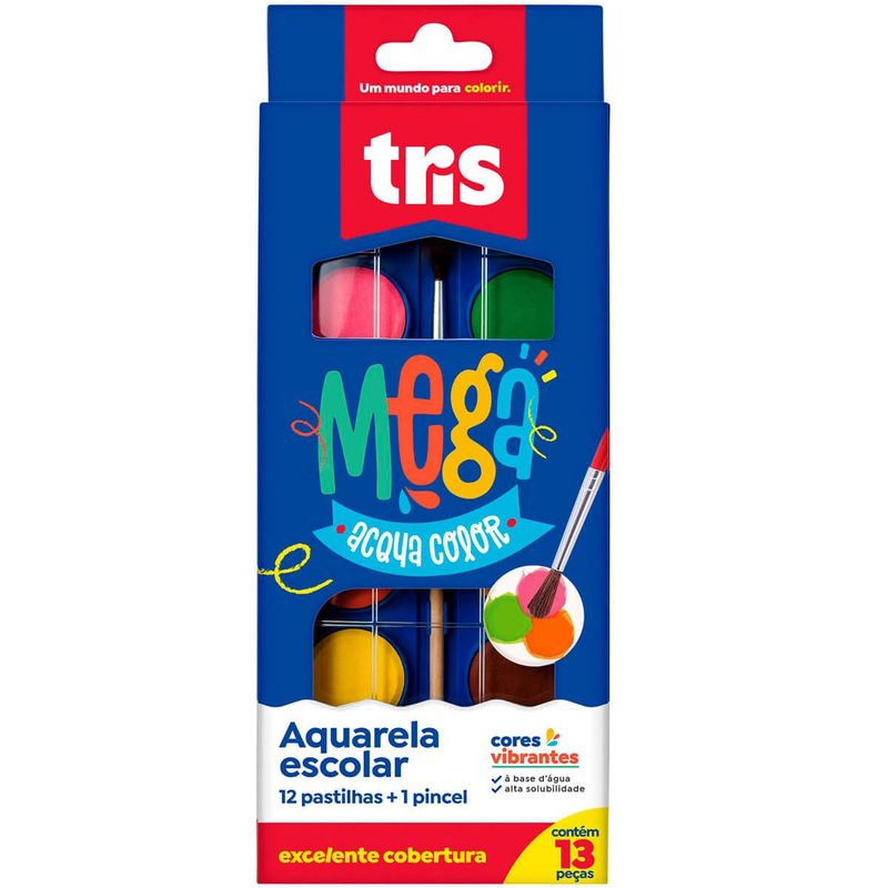 aquarela tris mega acqua color tris 12 cores - 686998