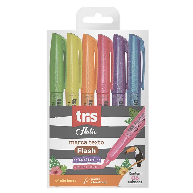 marca texto tris holic tropical flash glitter 6 cores - 611792