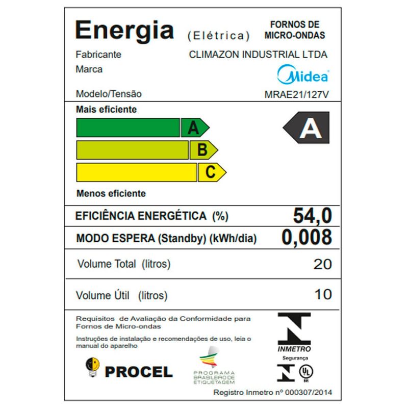 micro-ondas midea 20 litros, 127v, cinza - mrae21