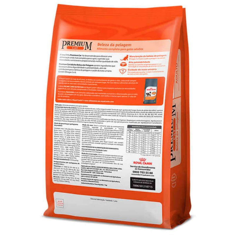 ração royal canin para gatos adultos premium cat beleza da pelagem 10,1kg (mp)