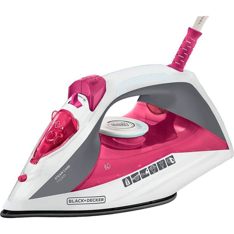 ferro de passar a vapor black+decker com base antiaderente branco e rosa - fx2200