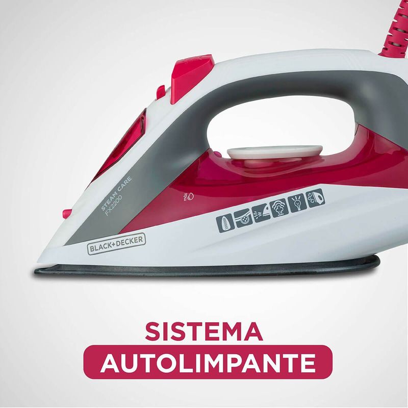 ferro de passar a vapor black+decker com base antiaderente branco e rosa - fx2200