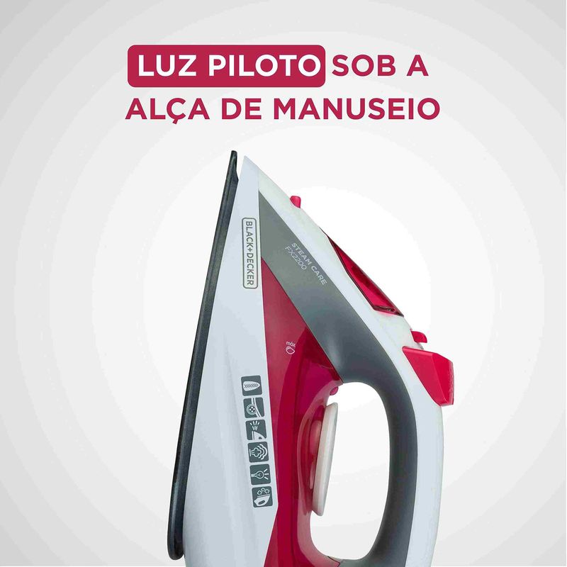ferro de passar a vapor black+decker com base antiaderente branco e rosa - fx2200