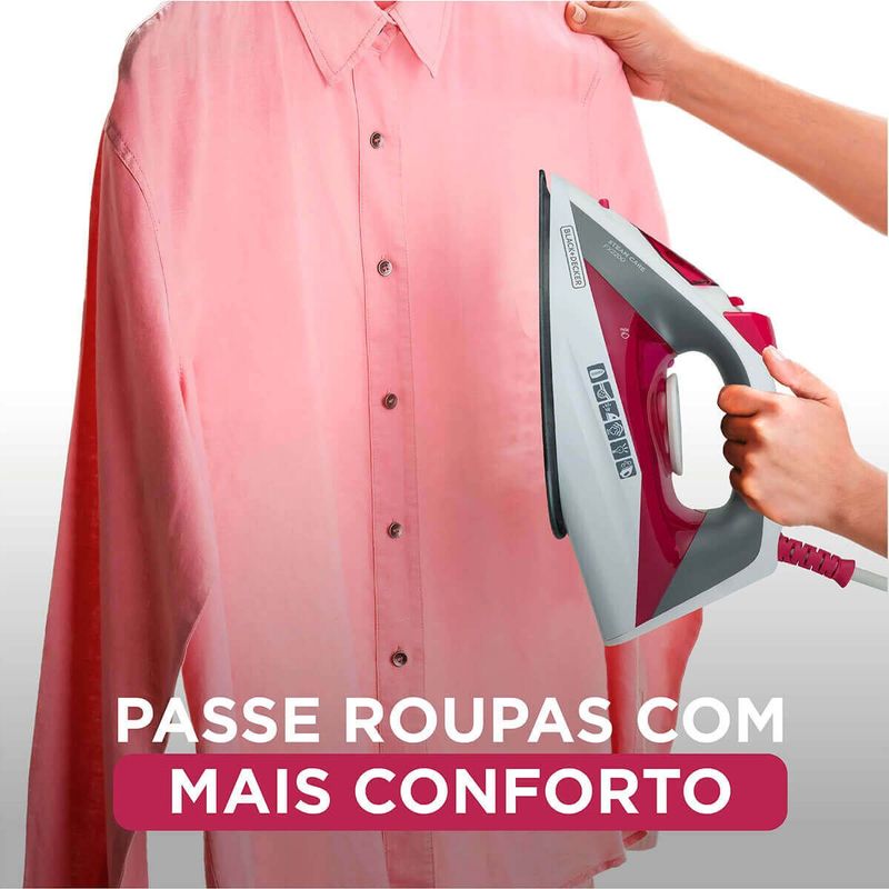 ferro de passar a vapor black+decker com base antiaderente branco e rosa - fx2200