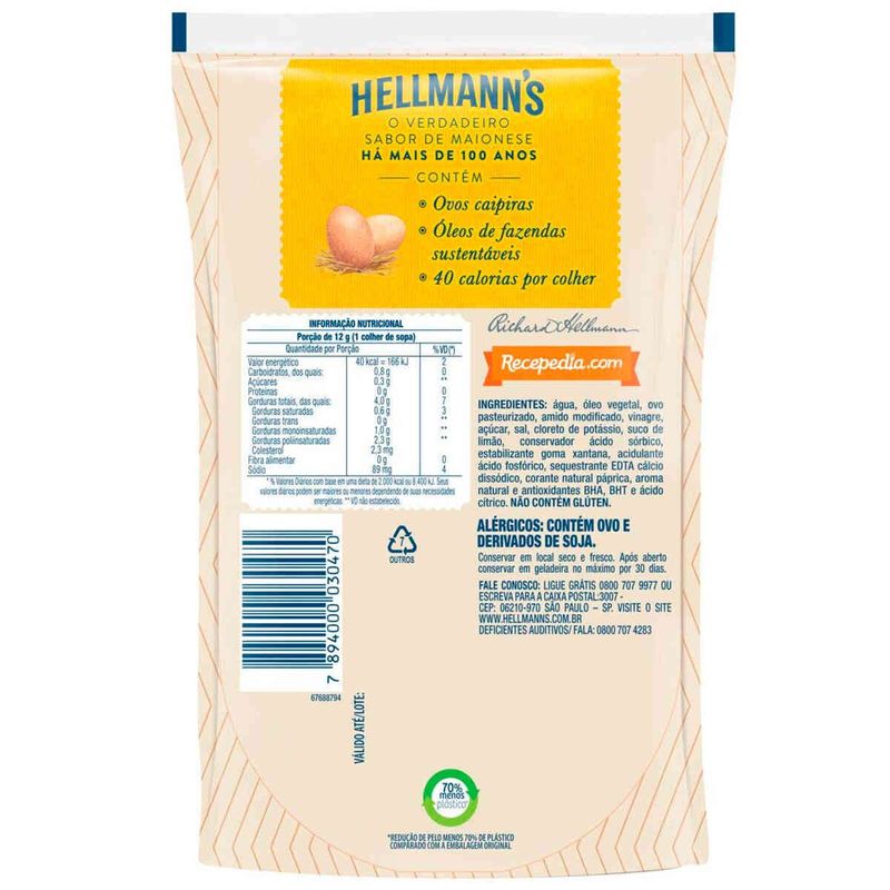 maionese hellmanns sachê 400g
