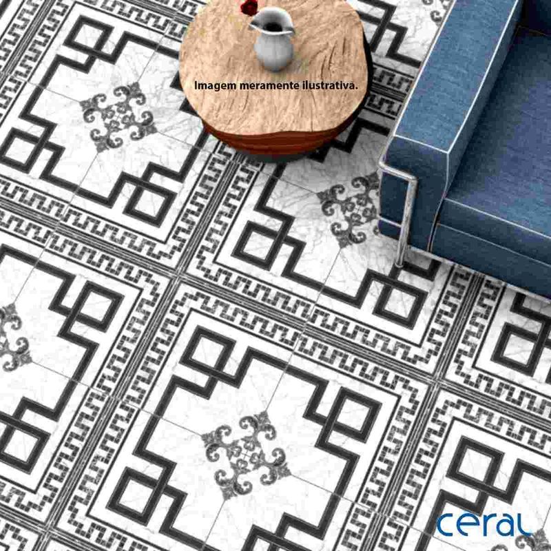 piso cerâmico ceral bold brilhante 43x43cm belgrado preto e branco caixa 2,06m² (mp)