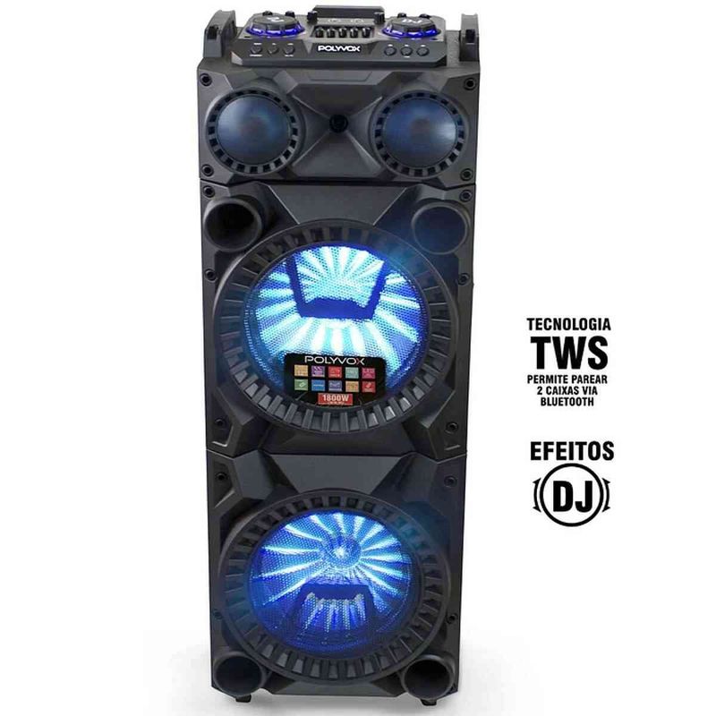 caixa de som amplificada polyvox bluetooth torre tws 1800w preto xt1200