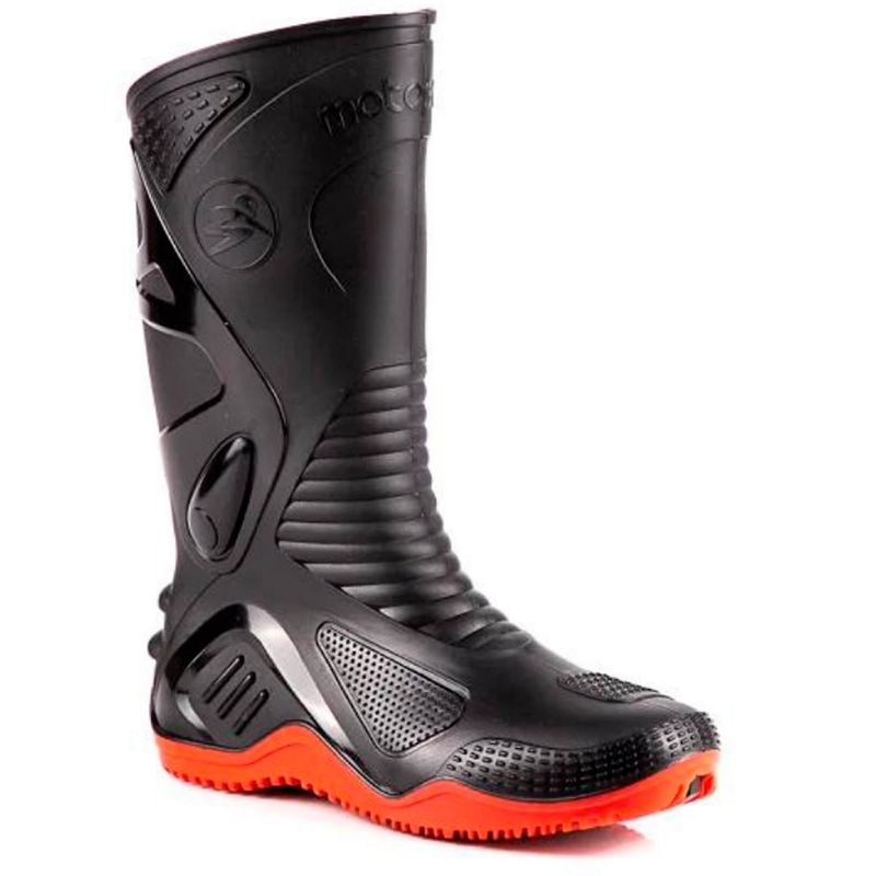 bota motoqueiro bracol nº43 motosafe cano longo pvc impermeável preta solado vermelho (mp)