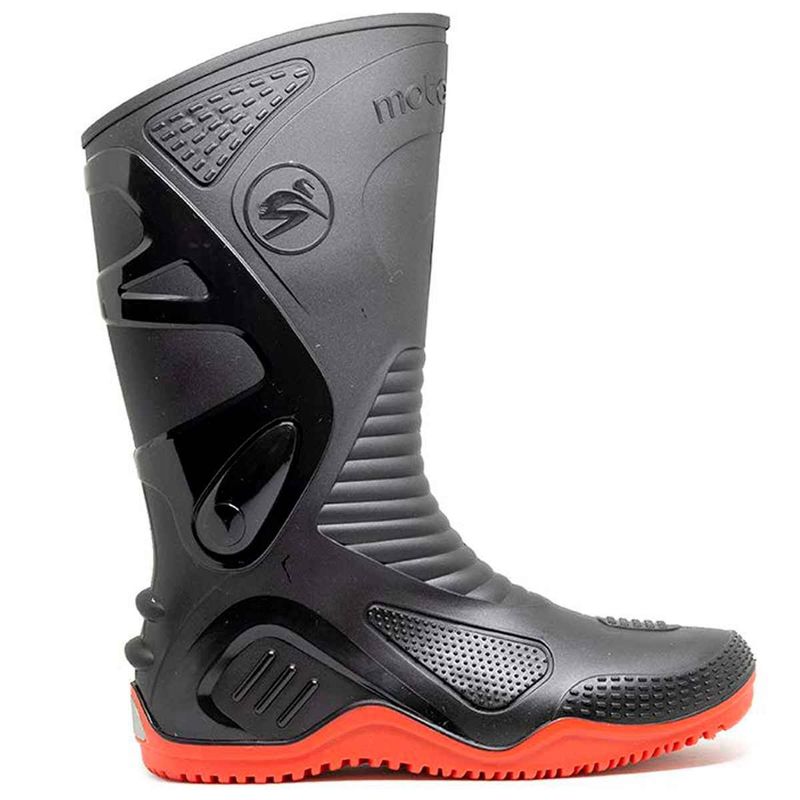 bota motoqueiro bracol nº43 motosafe cano longo pvc impermeável preta solado vermelho (mp)