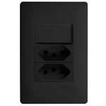 conjunto tomada dupla + interruptor simples de embutir fame habitat 250v 20a 4065 preta (mp)
