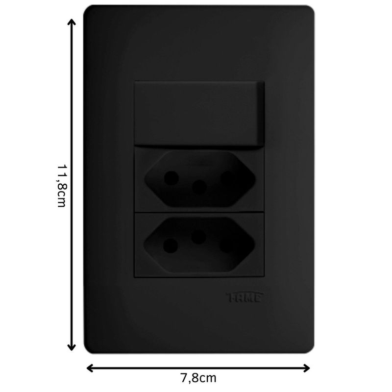 conjunto tomada dupla + interruptor simples de embutir fame habitat 250v 20a 4065 preta (mp)
