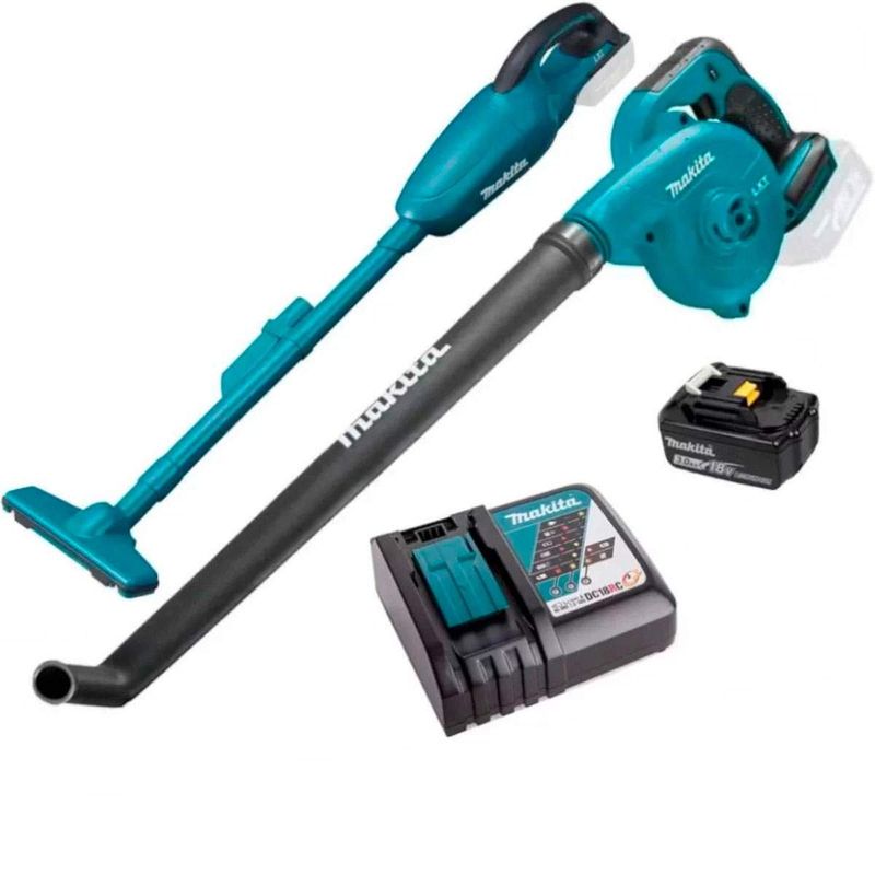 kit makita aspirador de pó e soprador de folhas a bateria e carregador 18v 3.0ah (mp)