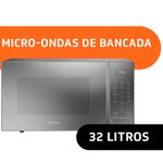 micro-ondas brastemp 32 litros 127v menu gourmet cinza espelhado bms46arana