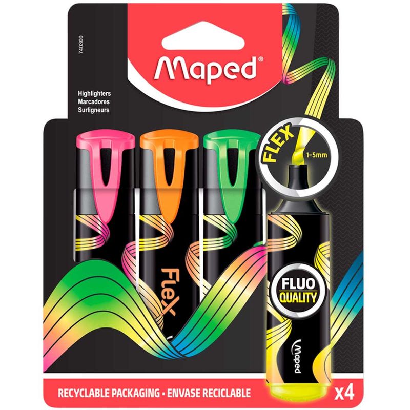 marca texto maped new flex 4 cores amarelo/laranja/verde/rosa 740300