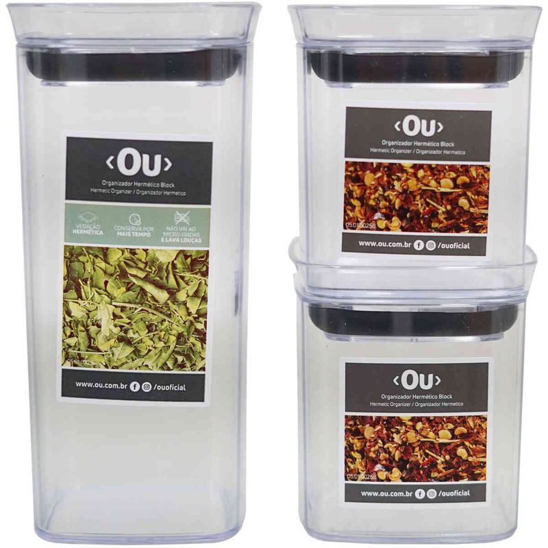 kit potes herméticos martiplast 3 peças tamanhos variados