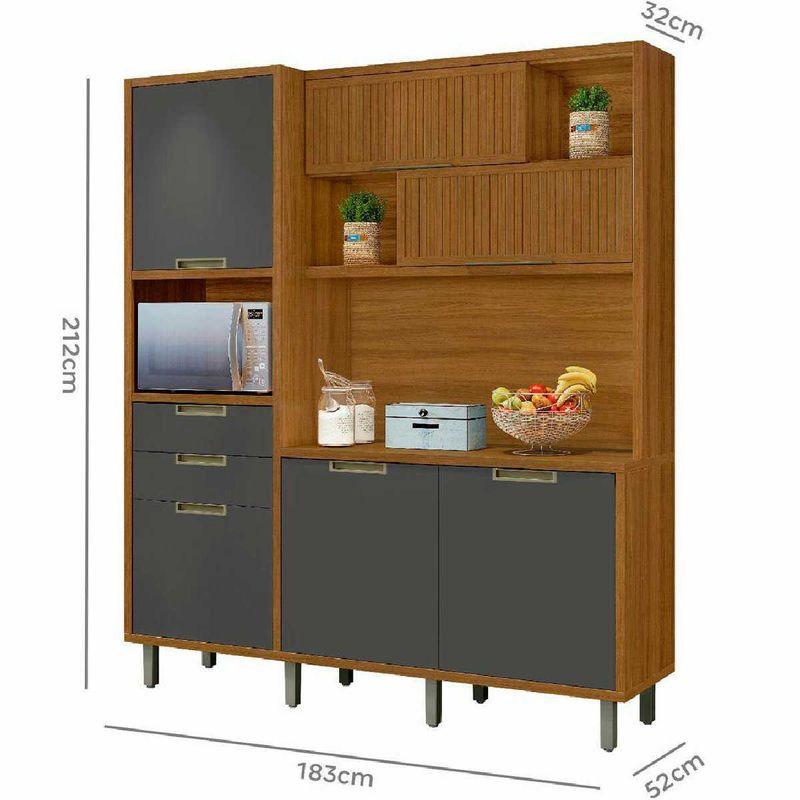 armário de cozinha nesher loft mdf freijó grafite