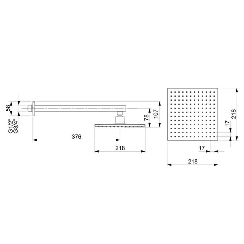 chuveiro celite quadrado com braço de parede 220mm elite cromado (mp)