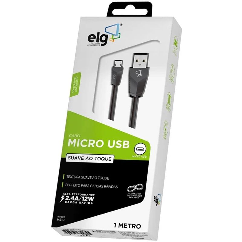 cabo micro usb 1m para recarga e sincronização elg