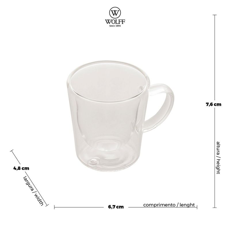 jogo de xícaras rojemac para café 2 peças parede dupla 100ml transparente 28862