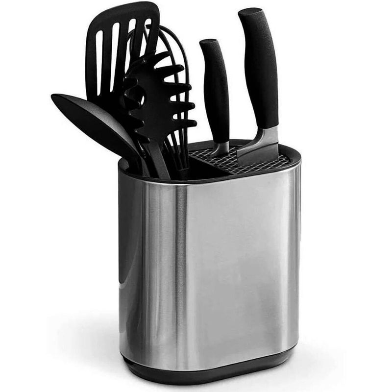 porta facas e utensílios mimo style em aço inox prata 8245