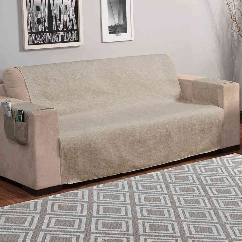 protetor de sofá 3 lugares branyl elegance em tecido jacquard rústico marrom