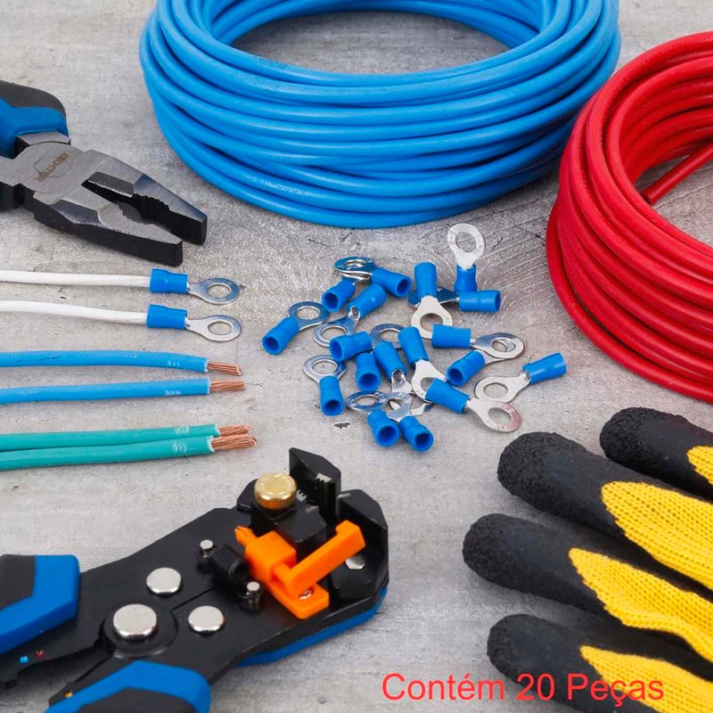 terminal anel pré-isolado para fios e cabos de 1,5 à 2,5mm² azul 20 peças - sforplast (mp)